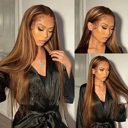 200 Density P4/27 Straight Frontal Lace Wig 13x6 HD Transparent Lace Wig 36Inch  Lace Real Brazilian Human Hair Wig For Women