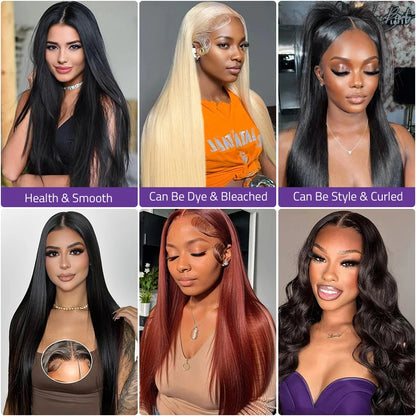 100% Brazilian Human Hair Natural Black Wigs 13x6 Transparent Lace Bone Straight Wig 40 Inch 13x6 HD Lace Frontal Wigs For Women