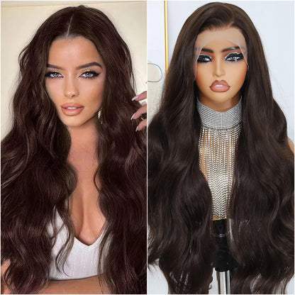 Chocolate Brown Front Lace Wig 13x6 Transparent Lace Front Wig Body Wave Colored 100%  Human Hair Wig 220 Density 13x4 Lace Wigs
