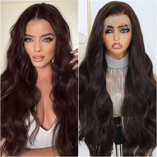 Chocolate Brown Front Lace Wig 13x6 Transparent Lace Front Wig Body Wave Colored 100%  Human Hair Wig 220 Density 13x4 Lace Wigs