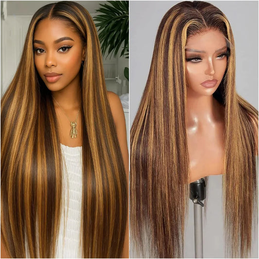 P4/27 Highlight Bone Straight Lace Front Wig 200% Density 13x4 and 13x6 Transparent HD Lace Front 100% Human Hair Wigs For Woman