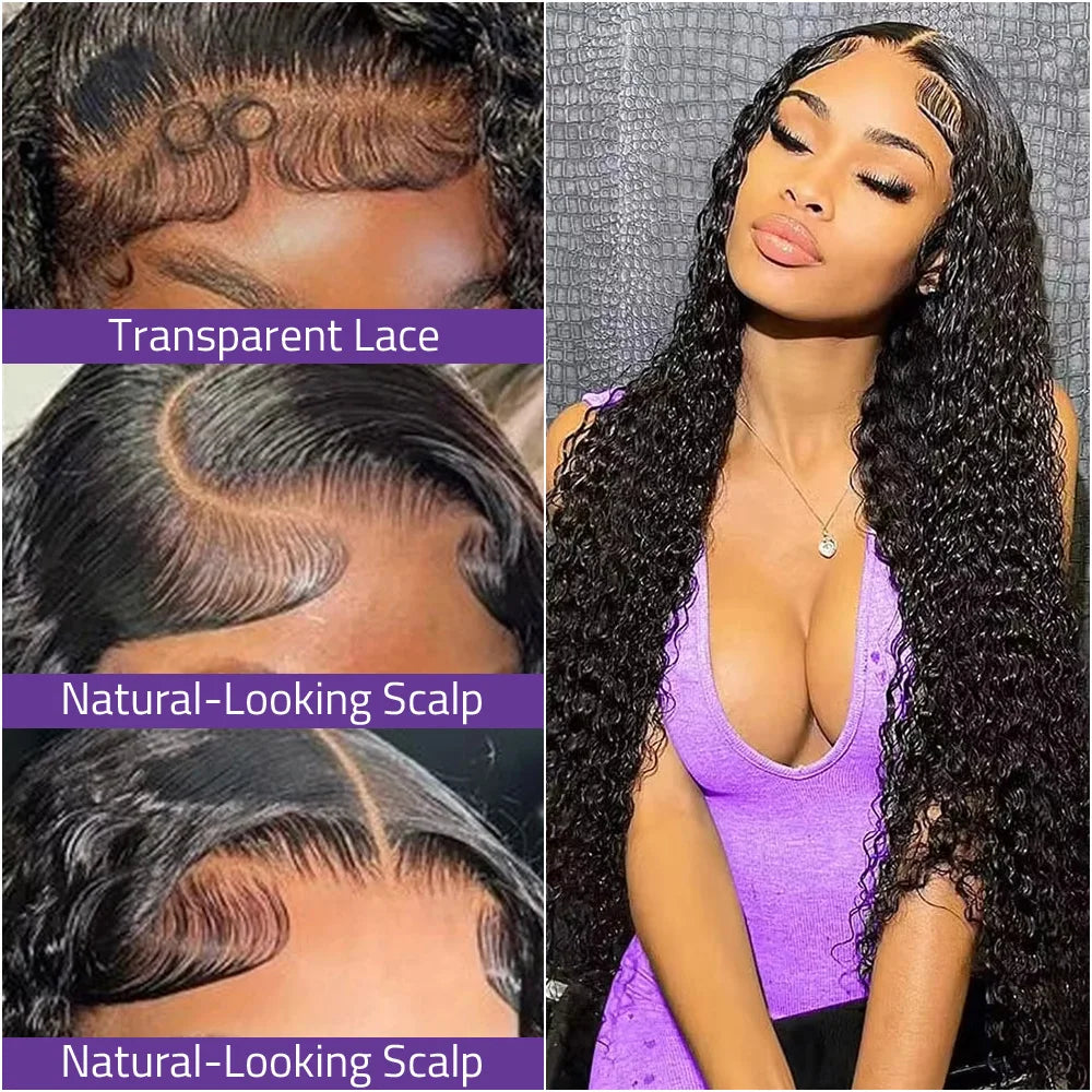 200% Density Deep Curly Wigs 13x6 HD Lace Frontal 100% Human Hair Wig 18-40 Inch Deep Wave 5x5 Glueless Lace Black Wig For Women