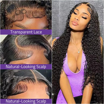 200% Density Deep Curly Wigs 13x6 HD Lace Frontal 100% Human Hair Wig 18-40 Inch Deep Wave 5x5 Glueless Lace Black Wig For Women