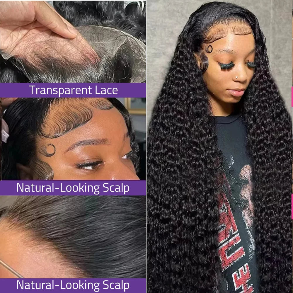 200% High Density  38 Inch Deep Wave 13x6 HD Lace Front Human Hair Wig 360 Transparent Lace Frontal Wig Human Hair Can Be Dyed.