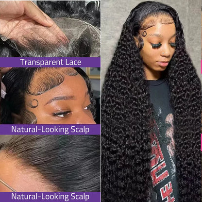 200% High Density  38 Inch Deep Wave 13x6 HD Lace Front Human Hair Wig 360 Transparent Lace Frontal Wig Human Hair Can Be Dyed.