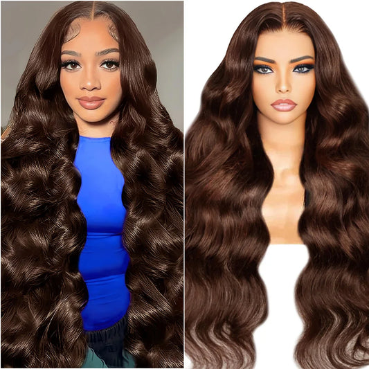 HD Chocolate Brown 13x4 Body Wave Lace Front Wig 13x6 Lace Frontal Wigs For Women 100% Brazilian Remy Human Hair Wig Pre Plucked