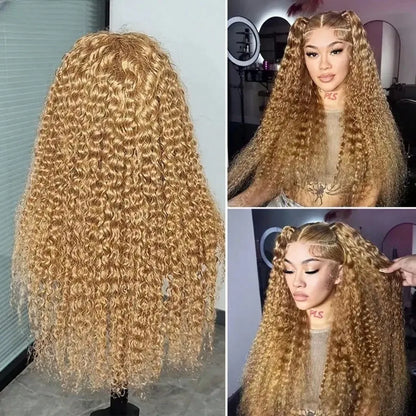 13x6 Deep Wave Lace Front Wigs Human Hair Honey Blonde HD Transparent Lace Frontal Wigs Human Hair #27 Curly Wigs Human Hair Wig