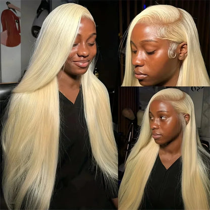 40Inch Bone Straight Blonde 613 Human Hair Lace Wig 13x6 and 13x4 Transparent Lace Front Wig Pre-Plucked Brazilian Remy Hair Wig