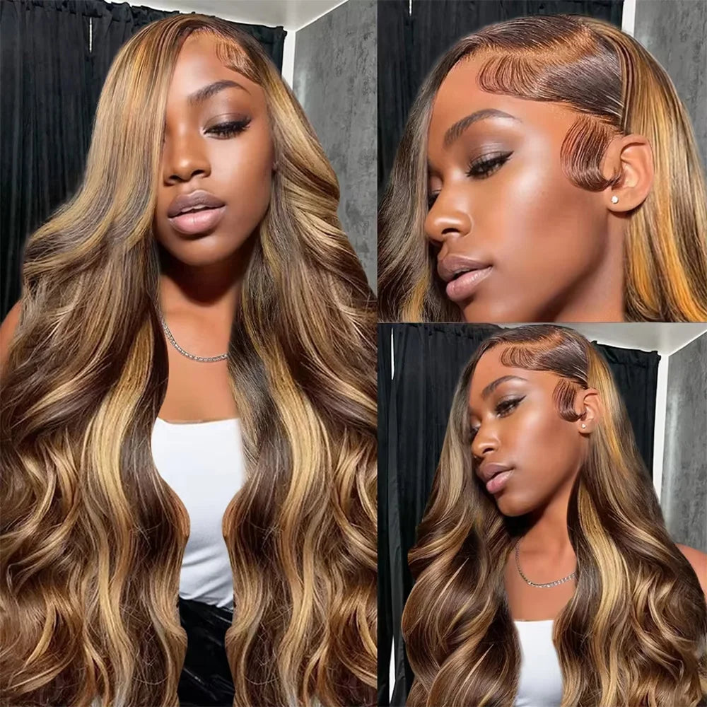 40 Inch P4/27 Body Wave Lace Front Wig Human Hair For Women 13X4 HD Lace Honey Blonde Wig 200% Density 13x6 Transparent Lace Wig