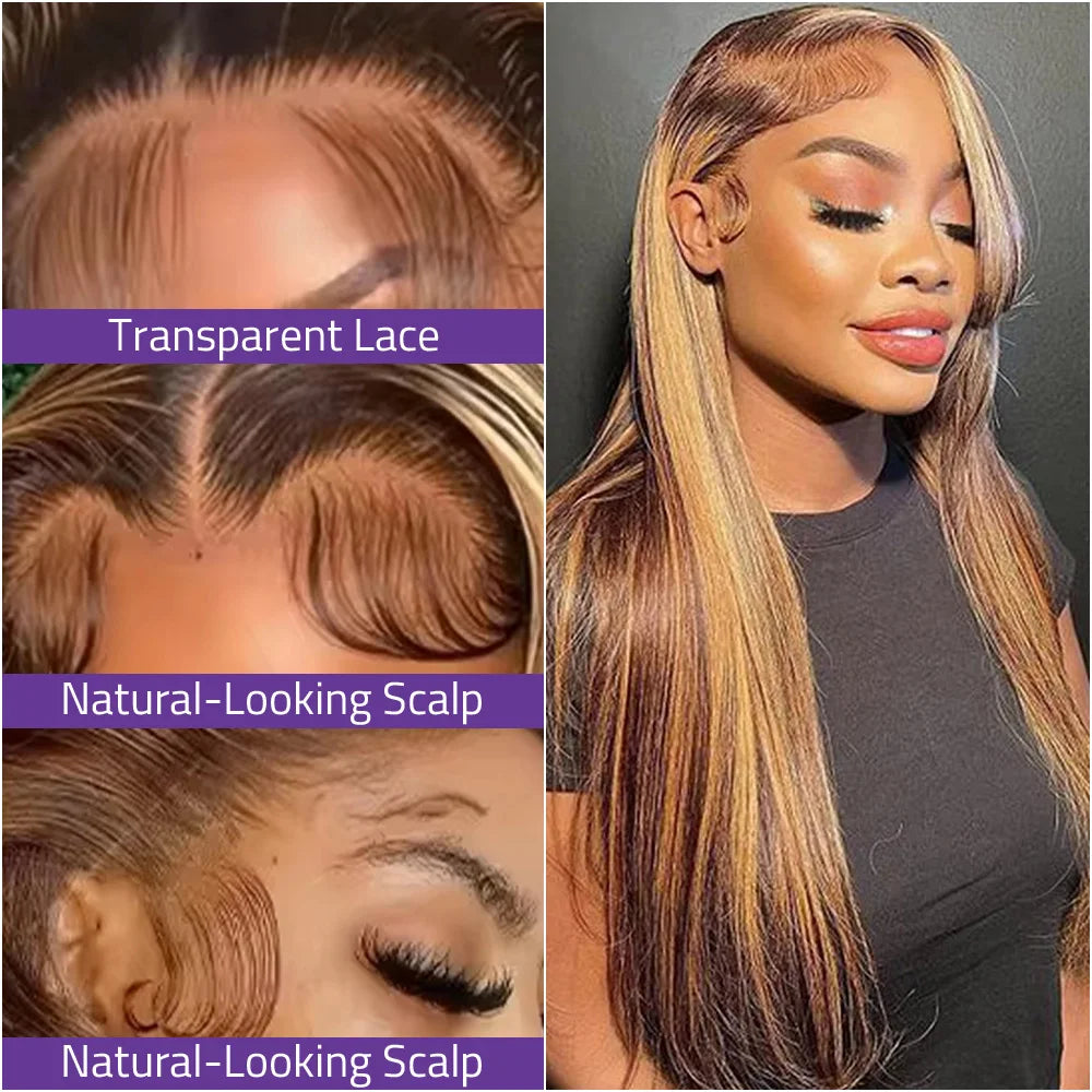 4/27 Highlight Straight Lace Wig 13x6 13x4 HD Lace Frontal Wigs Natural Hairline 100% Pre-Plucked Brazilian Human Hair Lace Wigs