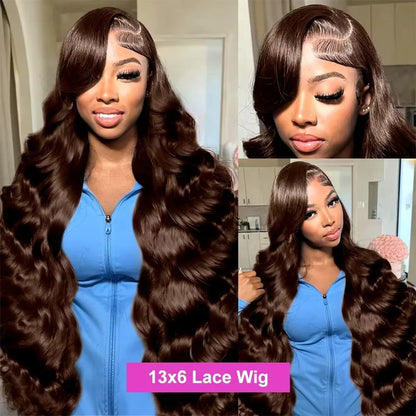 HD Chocolate Brown 13x4 Body Wave Lace Front Wig 13x6 Lace Frontal Wigs For Women 100% Brazilian Remy Human Hair Wig Pre Plucked