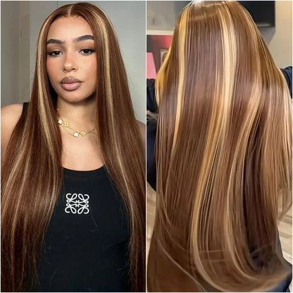 18-40 Inch 13x4 Frontal HD lace 427 highlight Color Remy Hair Wig 200 Density Bone straight human hair 13x6 Transparent Lace wig