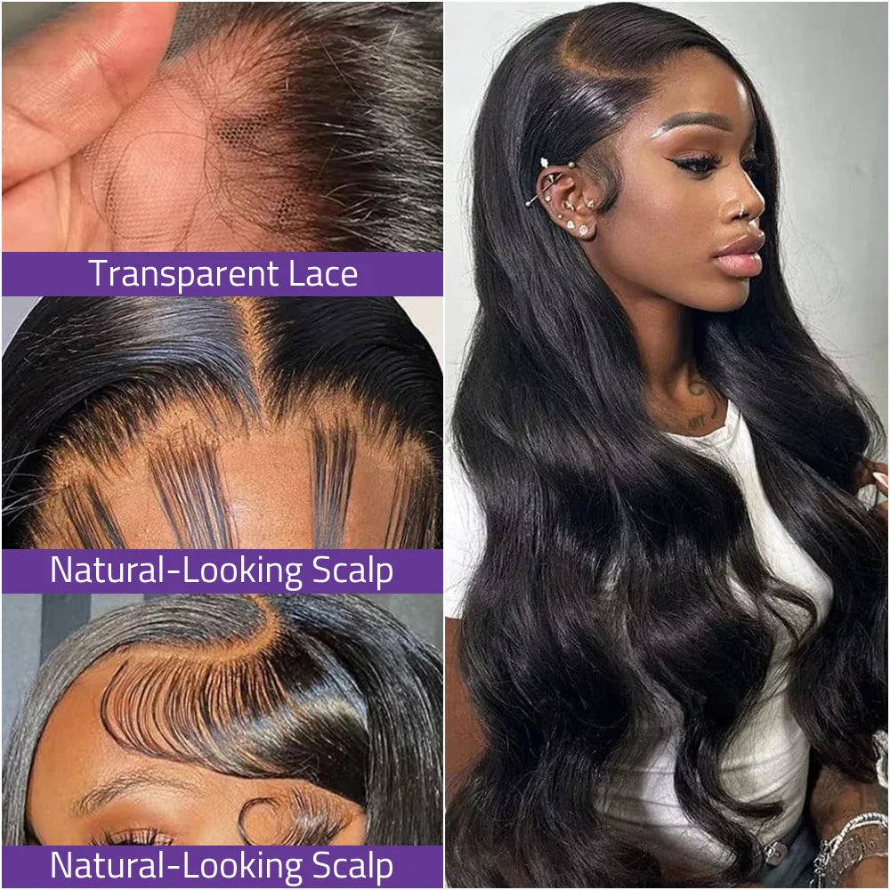 Body Wave Brazilian Human Hair Wigs 13x4 and 13x6 Transparent Lace 40 Inch Wigs 360 HD Full Lace Natural Color Wigs 200% Density