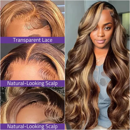 40 Inch P4/27 Body Wave Lace Front Wig Human Hair For Women 13X4 HD Lace Honey Blonde Wig 200% Density 13x6 Transparent Lace Wig