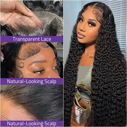 40 Inch Deep Wave Lace Wig 13x6 HD Lace Front Human Hair Wig 5x5 Glueless Lace 200 Density Black Curly Wig and 360 Full Lace Wig