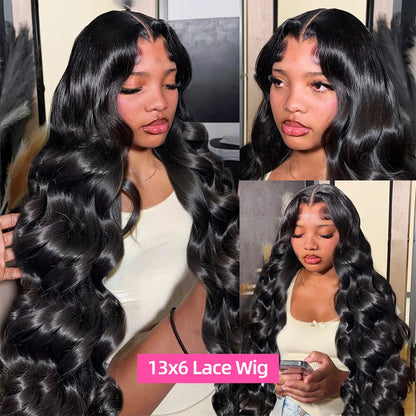 200 Density Black Body Wave Wig 13x4 Transparent Lace Front Pre-Plucked 100% Human Hair Wig 13x6 HD Lace Frontal 18-40 Inch Wig