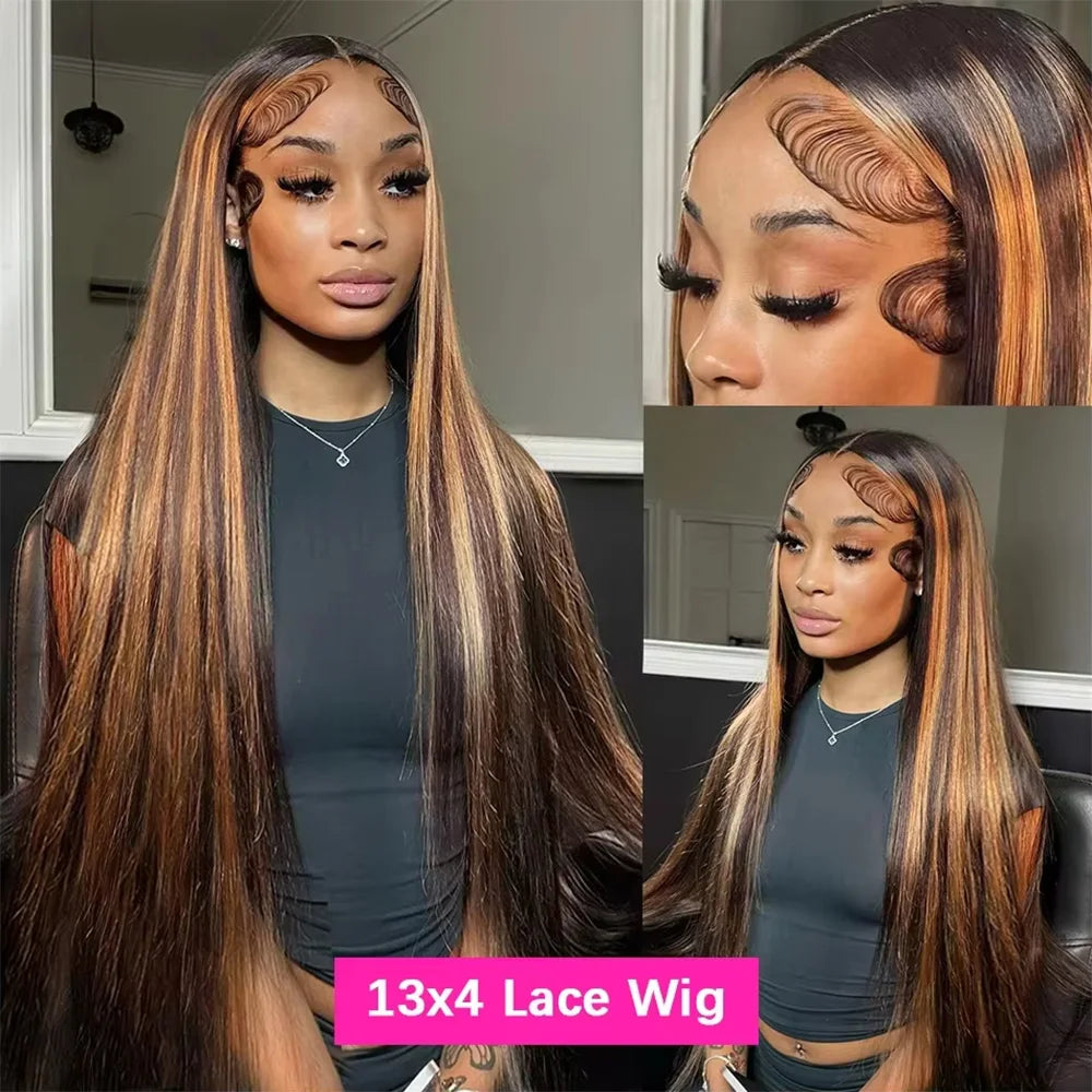 220 Density 4/27 Highlight Straight Wig 13x6 HD Lace Wig 100% Brazilian Human Hair 13x4 Transparent Lace Honey Blonde Color Wigs