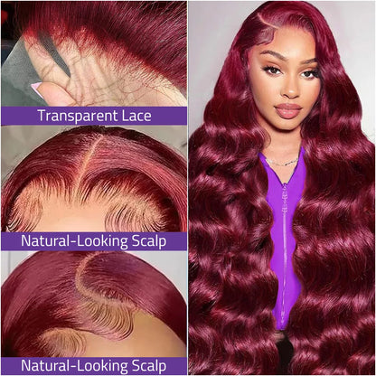 200 Density Body Wave 99j Burgundy 13x6 HD Front Lace Wig For Women 18-40 Inch Brazilian Human Hair 13x4 Lace Front Wig On Sale