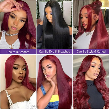 40 Inch Burgundy Brazilian Human Hair Lace Wigs 13X6 Frontal Lace Red 99J Bone Straight Wigs 13x4 HD Lace Highlight Colored Wigs