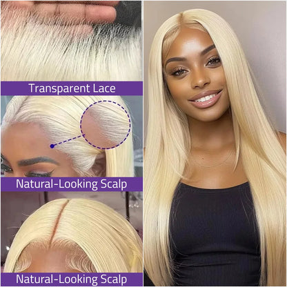 613 Honey Blonde Color Wig 40 Inch Brazilian Remy Hair Bone Straight Wig 13x4 and 13x6 HD Frontal Lace Wig 220 Density For Women