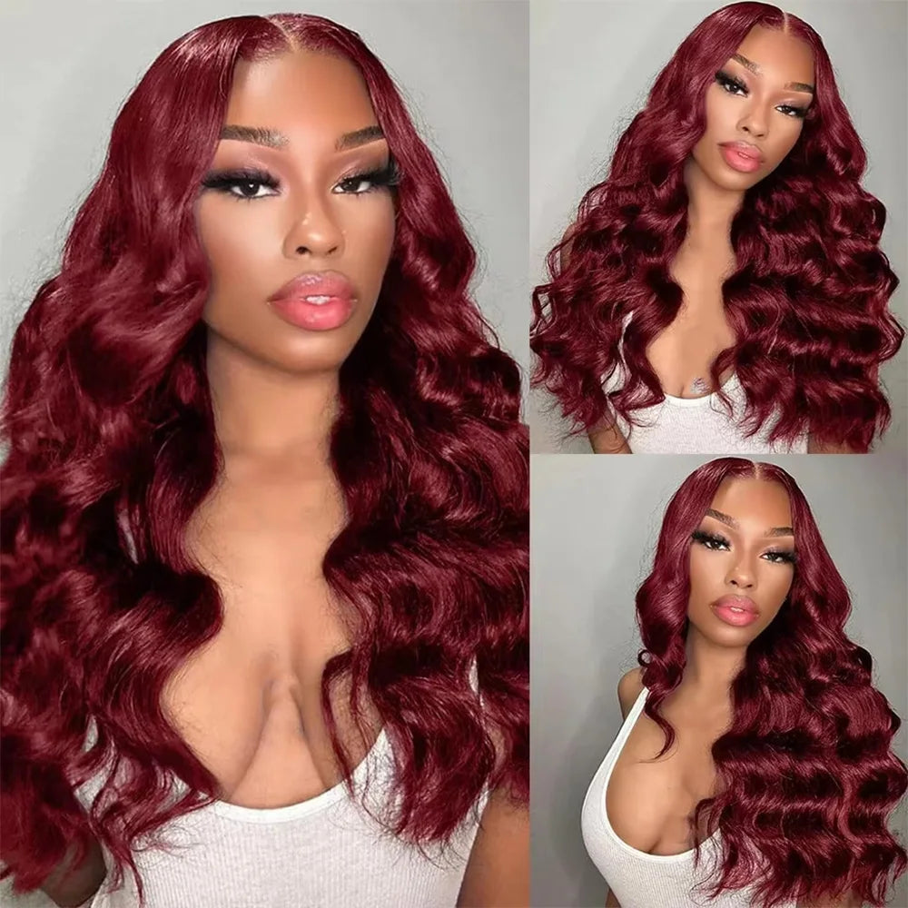 #99j Burgundy Body Wave 100% Human Hair Wig with 13x6 HD Lace Frontal and 13x4 Transparent Lace Front Wig,Great value on sale.