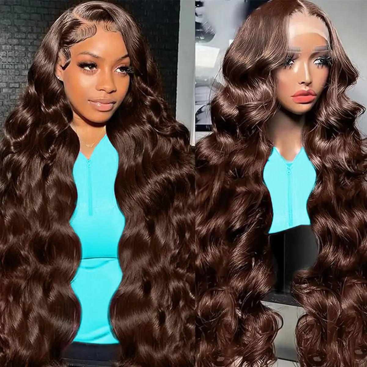 Chocolate Brown Human Hair Wig 200% Density 13X6 Body Wave Lace Front Wigs Human Hair HD Frontal Wig Pre Plucked For Black Women