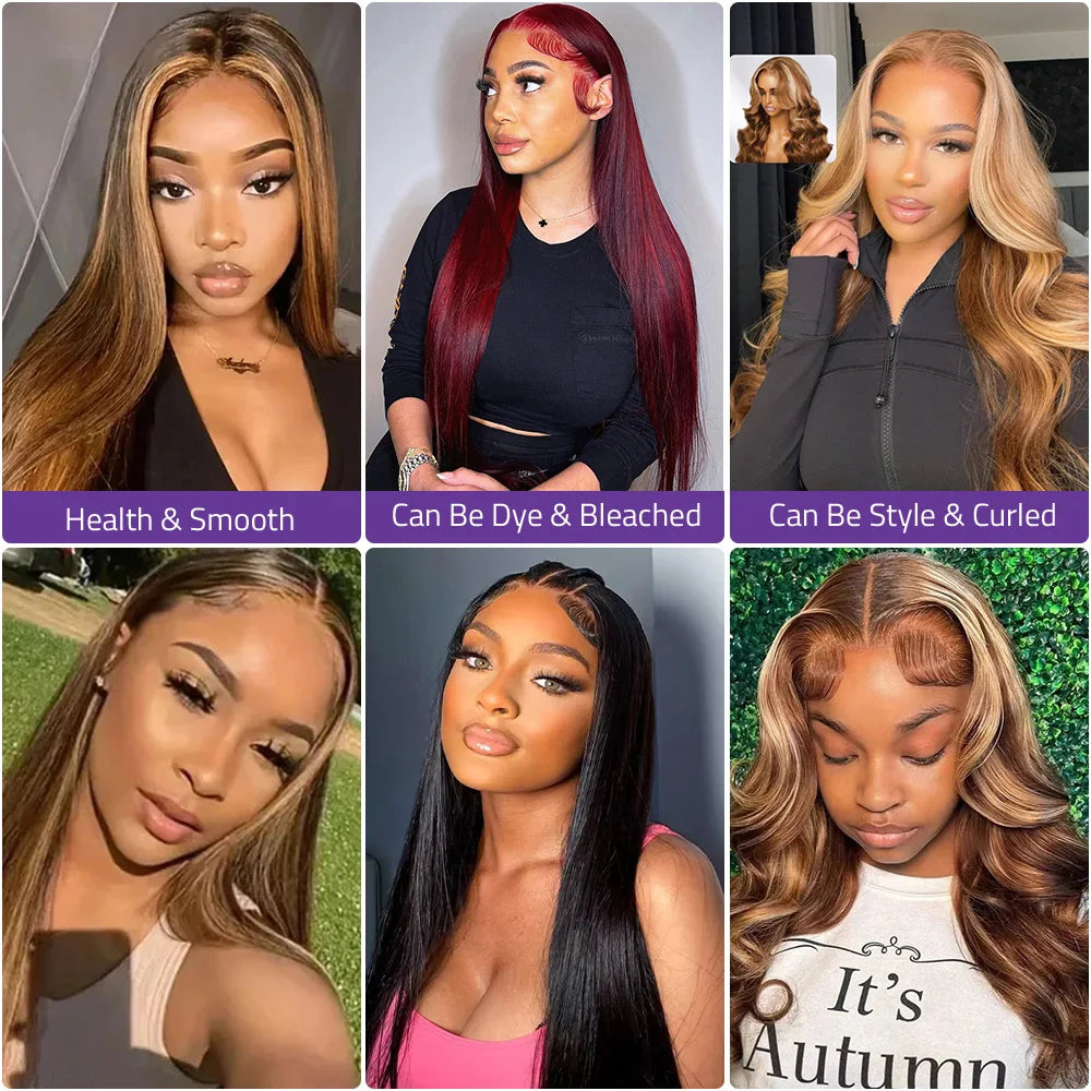 4/27 Highlight Straight Lace Wig 13x6 13x4 HD Lace Frontal Wigs Natural Hairline 100% Pre-Plucked Brazilian Human Hair Lace Wigs