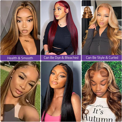 4/27 Highlight Straight Lace Wig 13x6 13x4 HD Lace Frontal Wigs Natural Hairline 100% Pre-Plucked Brazilian Human Hair Lace Wigs