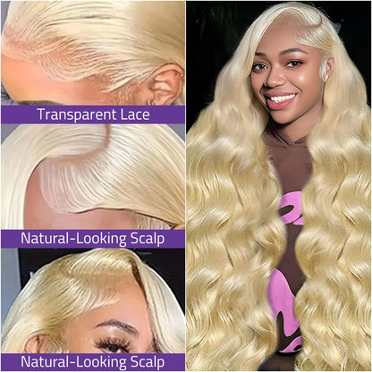 #613 Body Wave Human Hair Lace Wig 13x4 and 13x6 Transparent Frontal Lace Honey Blond Wig 40 Inch Pre-plucked Brazilian Hair Wig