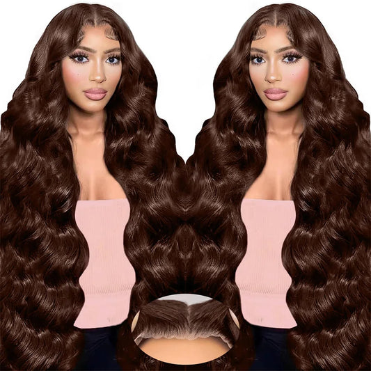 40 Inch #4 Chocolate Brown Body Wave Lace Wig 13x4 HD Lace Front 100% Human Hair Wig 13x6 Transparent Lace Colored Wig For Women