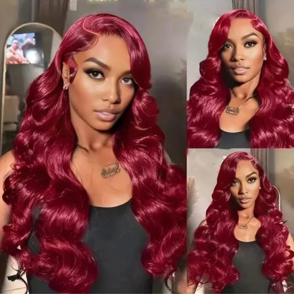 #99J Burgundy Body Wave Lace Wigs 13x6 Transparent Lace Front Human Hair Wigs 40 Inch 13x4 HD Lace Frontal Red Wine Colored Wigs
