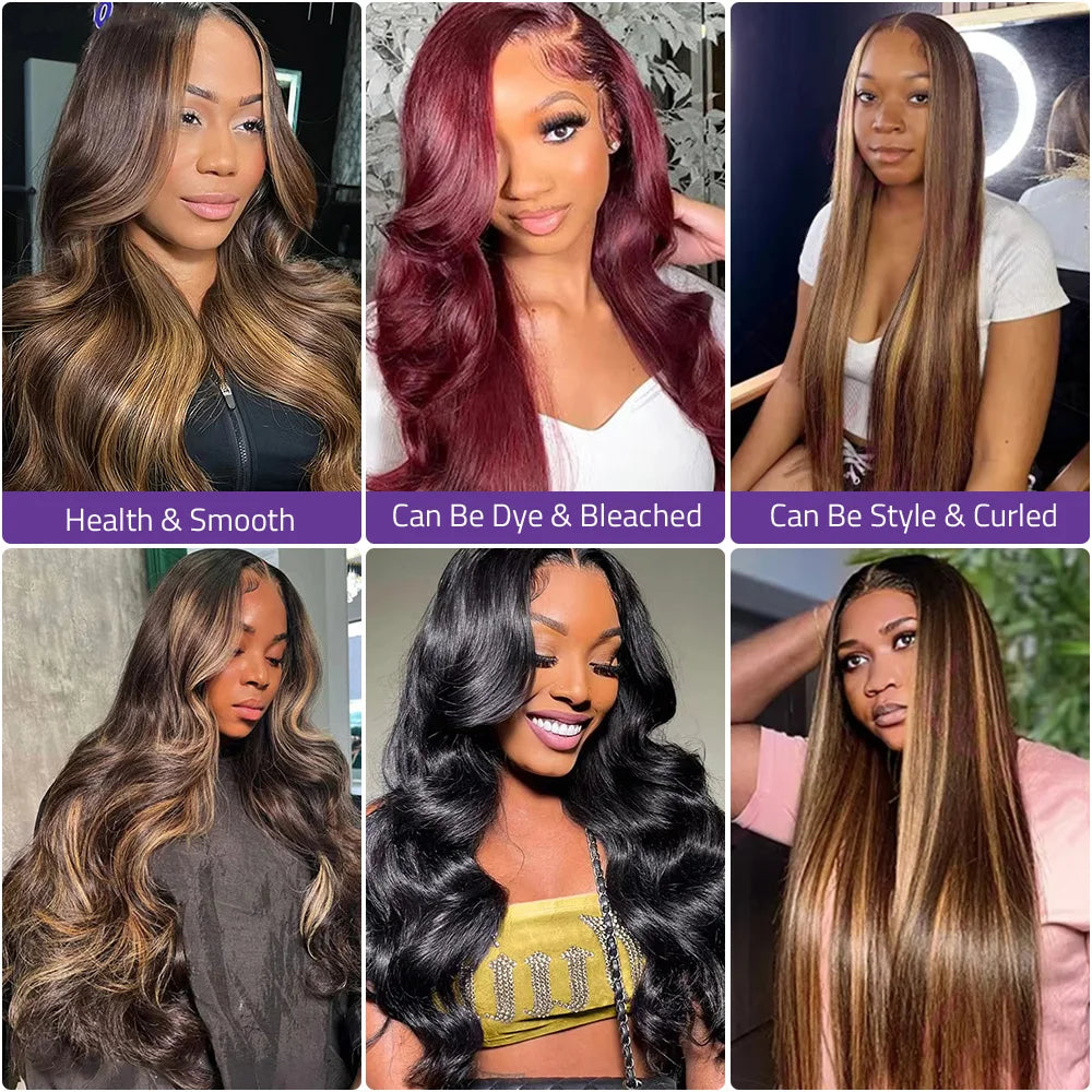40 Inch P4/27 Body Wave Lace Front Wig Human Hair For Women 13X4 HD Lace Honey Blonde Wig 200% Density 13x6 Transparent Lace Wig