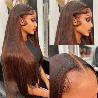 40 Inch Bone Straight Chocolate Brown Wig 13x6 HD Lace Frontal Wig 100% Pre-Plucked Human Hair 13x4 Lace Front Brown Colored Wig
