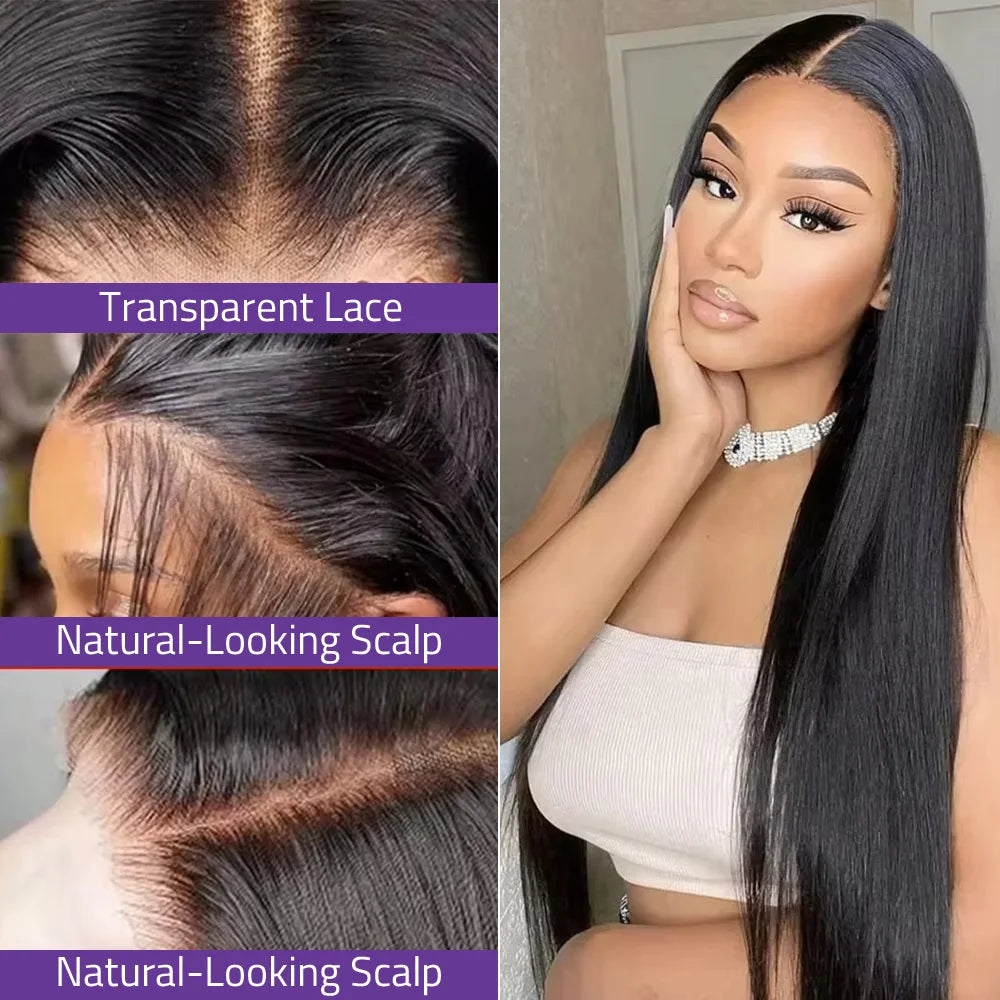 Brazilian Human Hair Wigs 13x4 13x6 HD Transparent  Lace Wigs 200% Density Natural Color Straight wigs For Women Can Be Dyed