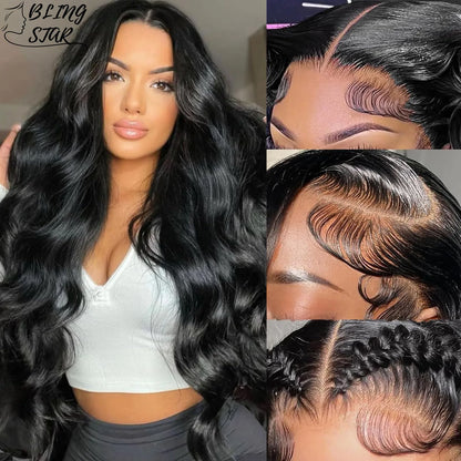 13x6 Hd Lace Frontal Wigs 220 Density 40 Inch For Black Women Pre Plucked Body Wave Human Hair Lace Frontal Wigs Nature Black