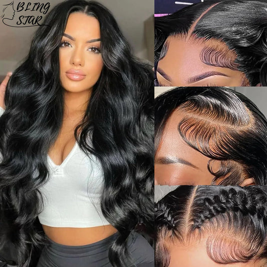 13x6 Hd Lace Frontal Wigs 220 Density 40 Inch For Black Women Pre Plucked Body Wave Human Hair Lace Frontal Wigs Nature Black