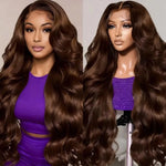 40 Inch Body Wave Chocolate Brown Hair Transparent Lace Front Wig 13X4 and 13x6 Frontal HD Lace High Density 100% Human Hair Wig