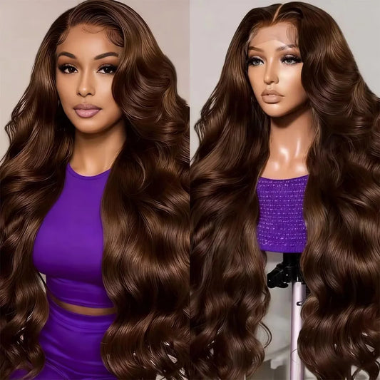 40 Inch Body Wave Chocolate Brown Hair Transparent Lace Front Wig 13X4 and 13x6 Frontal HD Lace High Density 100% Human Hair Wig