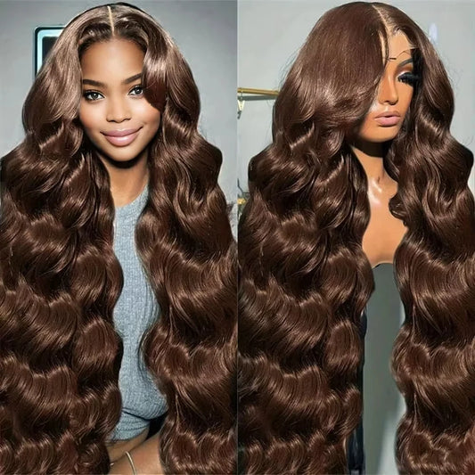 13x6 Chocolate Brown Color Front Lace Wig 40 Inch Body Wave Lace Frontal Wigs 100% Pre-plucked Human Hair 13x4 HD Front Lace Wig