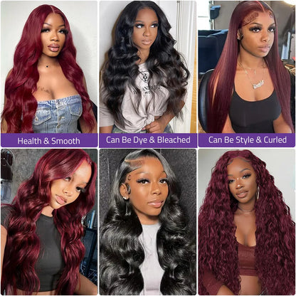 #99j Burgundy Body Wave 100% Human Hair Wig with 13x6 HD Lace Frontal and 13x4 Transparent Lace Front Wig,Great value on sale.