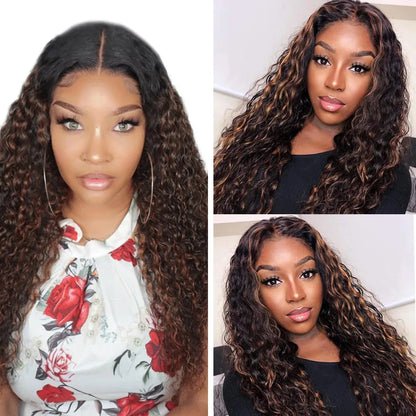 Deep Wave Highlight Wig Human Hair P1B/30 Ombre Human Hair Wig Pre Plucked 13x4 Curly Lace Front Wigs 200 Density For Women Remy