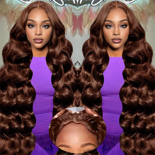 Chocolate Brown Body Wave Lace Frontal Wig 36 Inch HD Lace Wig 100%  Human Hair Wig Transparent Lace Suitable For Any Skin Color