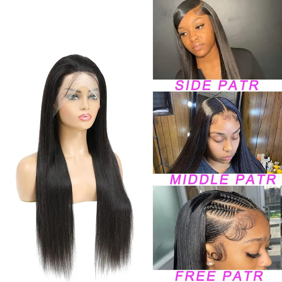 30 Inch 13x6 HD Transparent Lace Front Human Hair Wigs 250% Density Natural Black Straight Lace Front Human Hair Wigs For Women