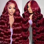 #99J Burgundy Body Wave Lace Wigs 13x6 Transparent Lace Front Human Hair Wigs 40 Inch 13x4 HD Lace Frontal Red Wine Colored Wigs