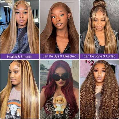 18-40 Inch Highlight 4/27 Bone Straight Wig 13x6 Lace Front Wig 100% Brazilian Human Hair 13x4 Lace Front 200 Density Brown Wig