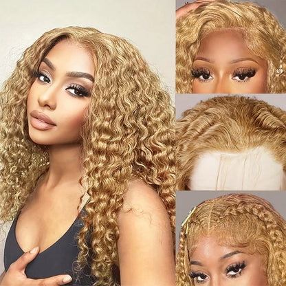 13x6 Deep Wave Lace Front Wigs Human Hair Honey Blonde HD Transparent Lace Frontal Wigs Human Hair #27 Curly Wigs Human Hair Wig