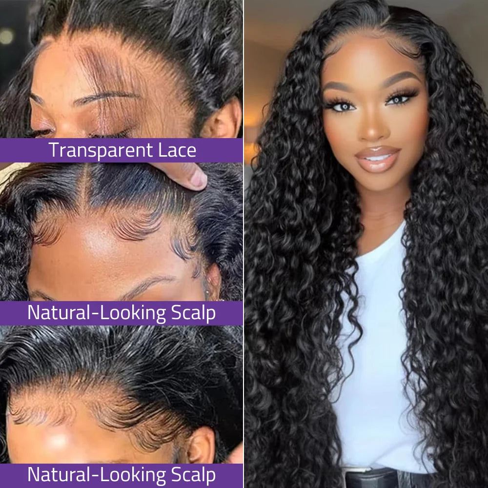 40 Inch 5x5 Glueless Lace Black Curly Wigs 13x6 HD Frontal Lace Wigs Deep Wave 200 Density Pre-Plucked Human Hair Wigs For Women
