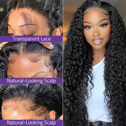40 Inch 5x5 Glueless Lace Black Curly Wigs 13x6 HD Frontal Lace Wigs Deep Wave 200 Density Pre-Plucked Human Hair Wigs For Women
