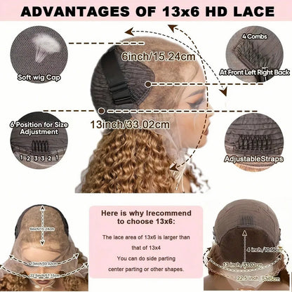 13x6 Deep Wave Lace Front Wigs Human Hair Honey Blonde HD Transparent Lace Frontal Wigs Human Hair #27 Curly Wigs Human Hair Wig