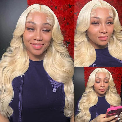 613 Lace Front Blonde Wig 200 Density Body Wave Pre-Plucked Human Hair Wig 13x4 and 13x6 HD Transparent Lace Frontal 40 Inch Wig